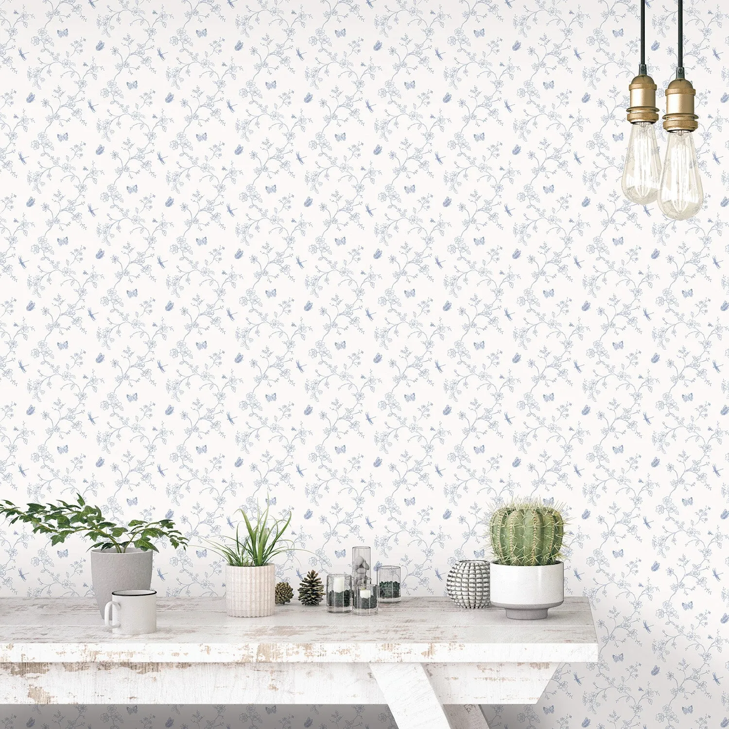 Butterflies & Dragonflies Blue Wallpaper from the Miniatures 2 Collection