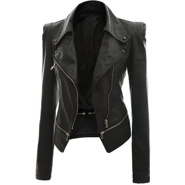 Ladies Anthracite Black Leather Jacket
